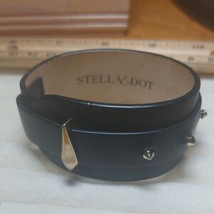 Stella & Dot Black Adjustable Bracelet With Gold Stud Accents